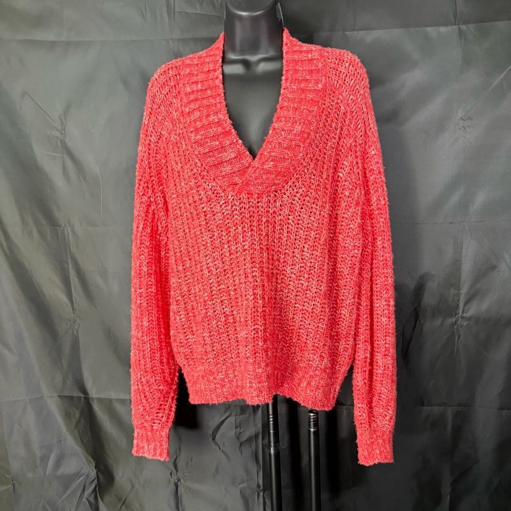 Anthropologie Vibrant Coral V-Neck Sweater S - Picture 2 of 13
